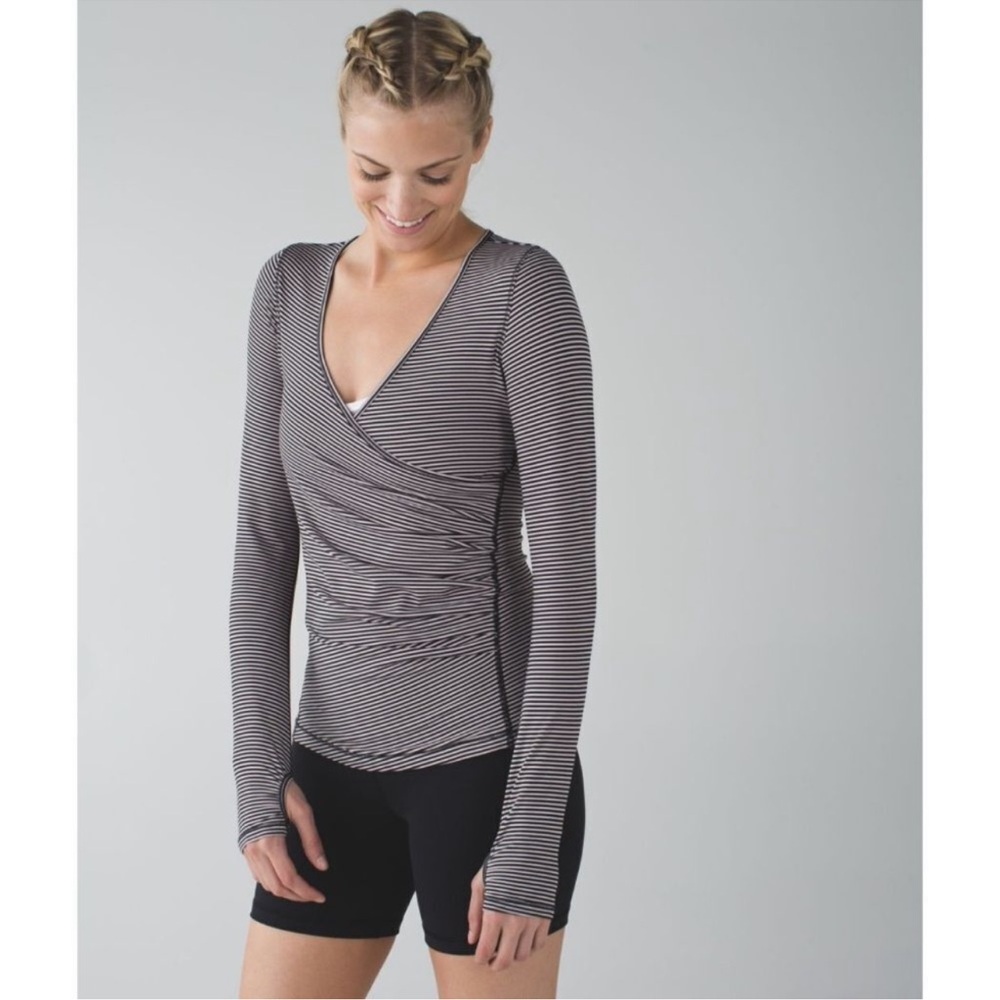 Lululemon Sun Salutations Wrap Yoga striped long sleeve top
